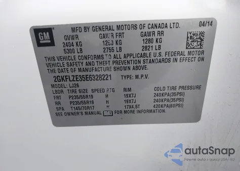 2014 GMC Terrain Denali z USA, uszkodzony, nr VIN 2GKFLZE35E6328221